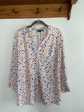 Investments Pastel Checker V-Neck Blouse